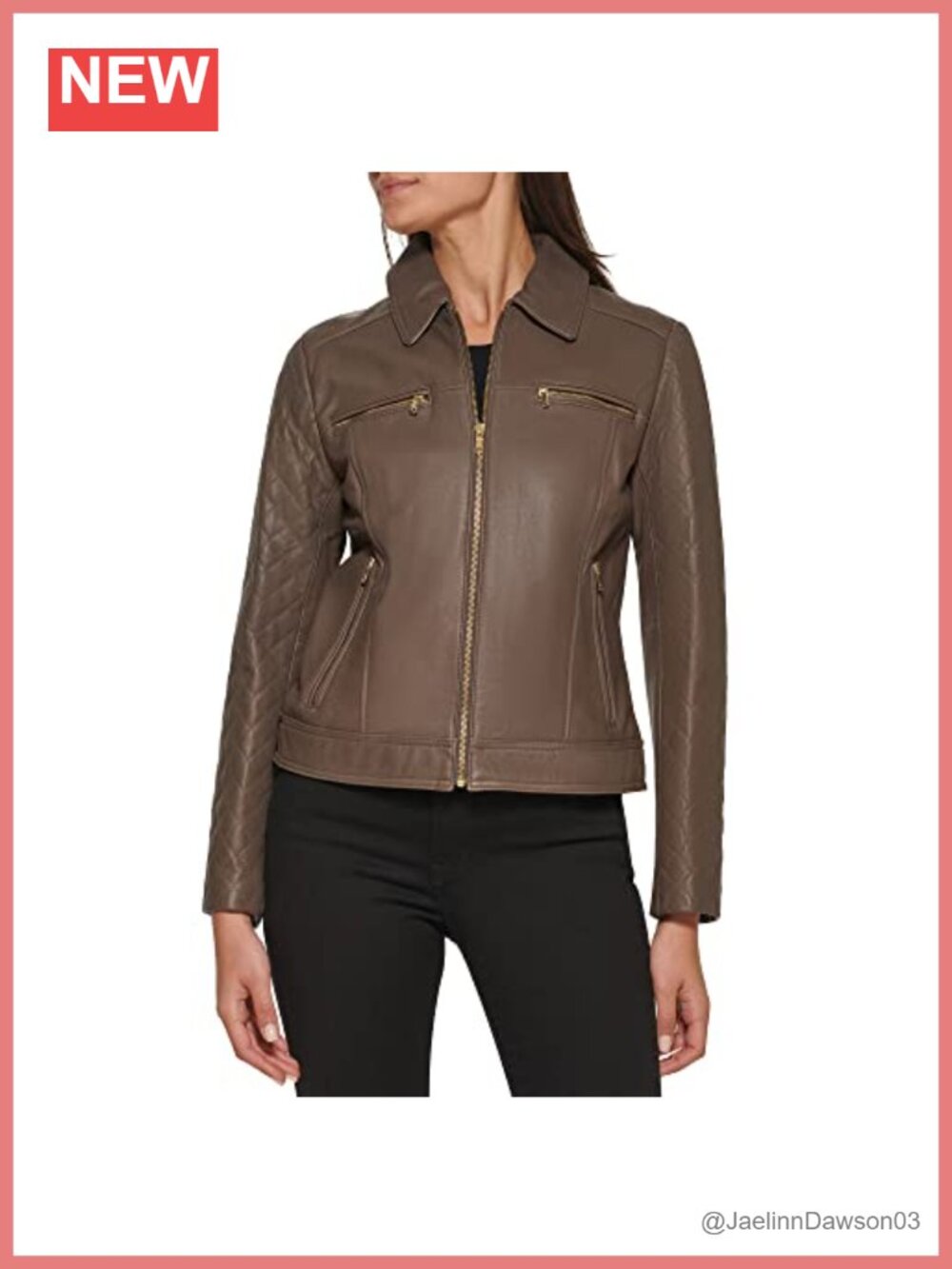 Diamond Quilted Leather Coat Shirt Collar